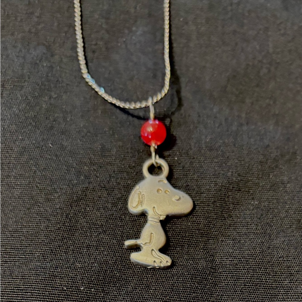 Snoopy Pendant Necklace with Red Bead